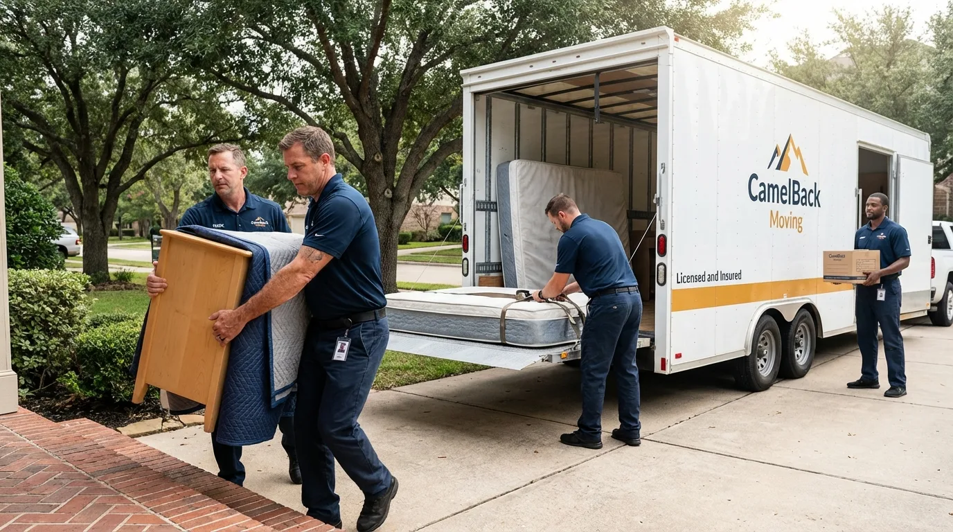 Crew loading residential truck for cross-state move from Newcastle, WY